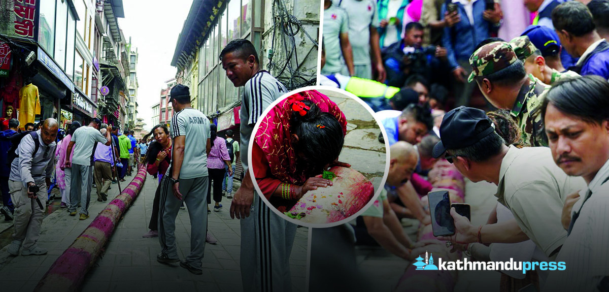 कालभैरव अगाडि राखियो इन्द्रजात्राको लिंगो