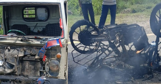 मोटरसाइकल र पिकअप ठोक्किदा सेनासहित पाँच घाइते