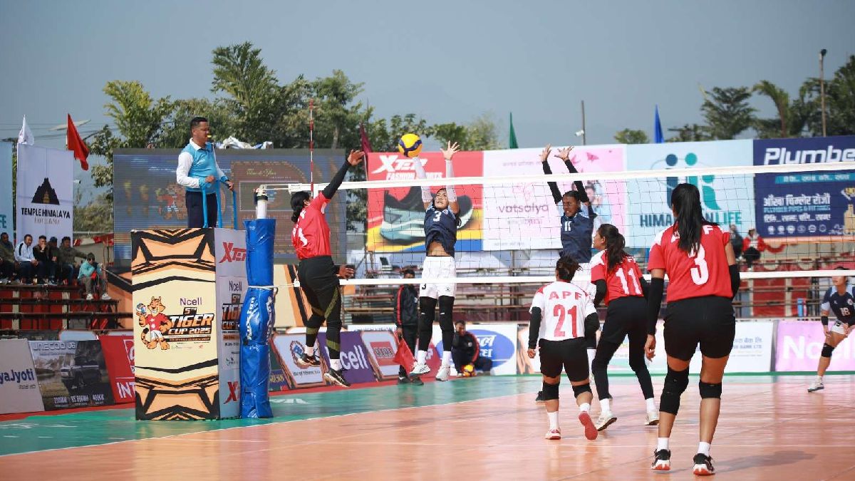 टाइगर कप भलिबलः आयोजक टाइगर ग्रुपलाई हराउँदै एपिएफ पहिलो क्वालिफायरमा