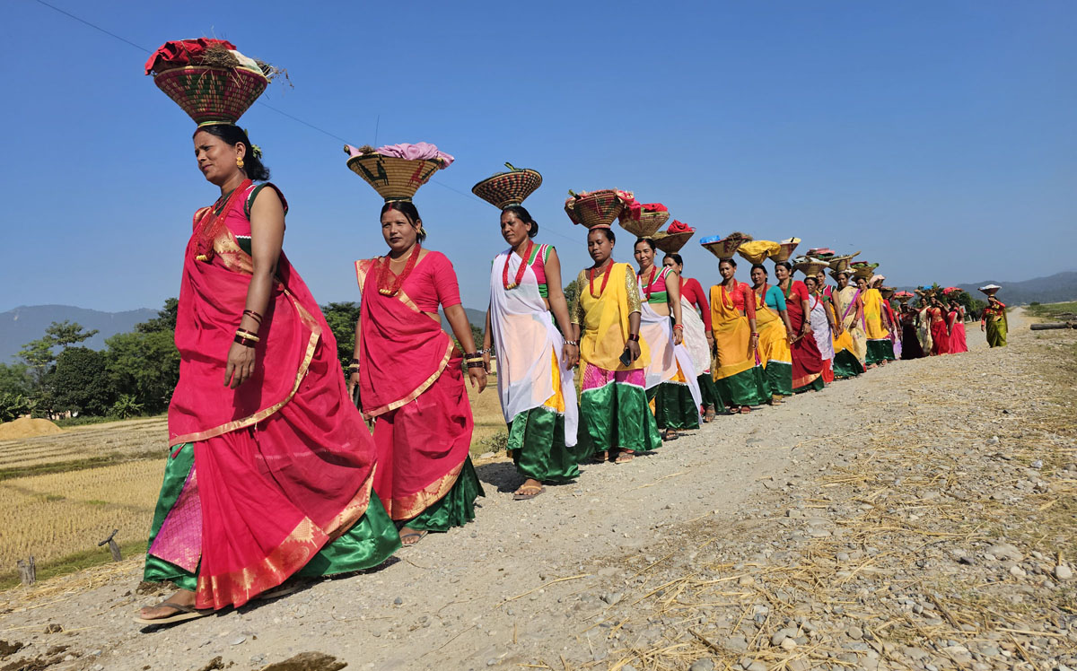 पित्तर सेलाउन जाँदै दाङका थारु महिला