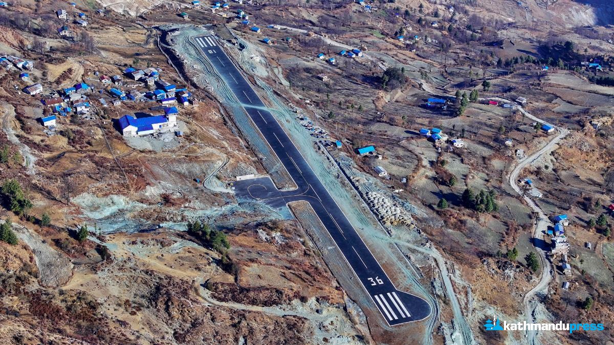 आकाशबाट हेर्दा यस्तो देखियो राराको ताल्चा विमानस्थल [फोटो फिचर]