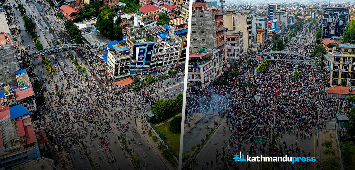 ड्रोनबाट जेनजीको आन्दोलन [फाेटाे फिचर]