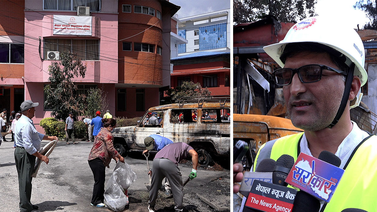 आगजनी गरिएका भवनको अवलोकनमा इन्जिनियर एशोसिएशन