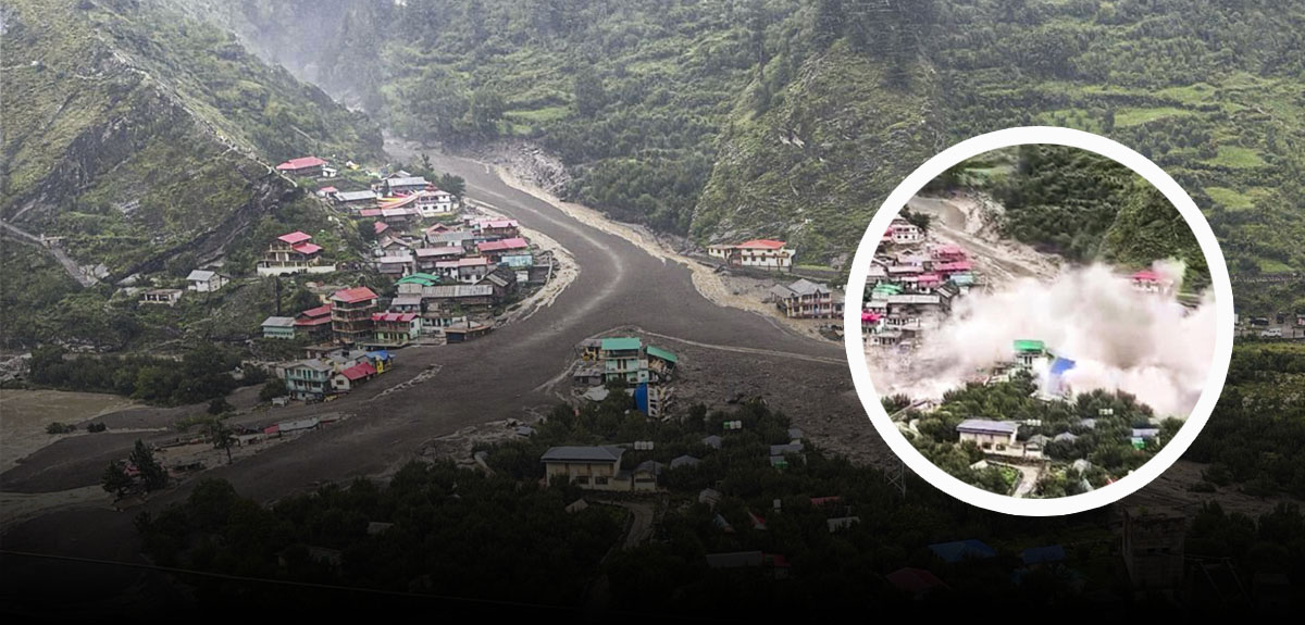 भारतकाे उत्तराखण्डमा भीषण बाढीले गाउँ नै बगायाे, चारको मृत्यु, ५० जना बेपत्ता 