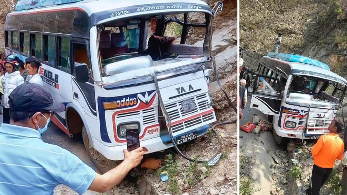काभ्रेको चौरीदेउरालीमा बस दुर्घटना, १४ जना घाइते