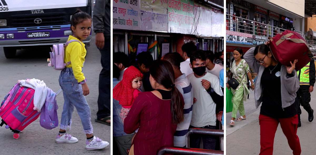 त्रासकाबीच बसपार्कमा काठमाडौं छाड्नेको ताँती [फाेटाे फिचर]