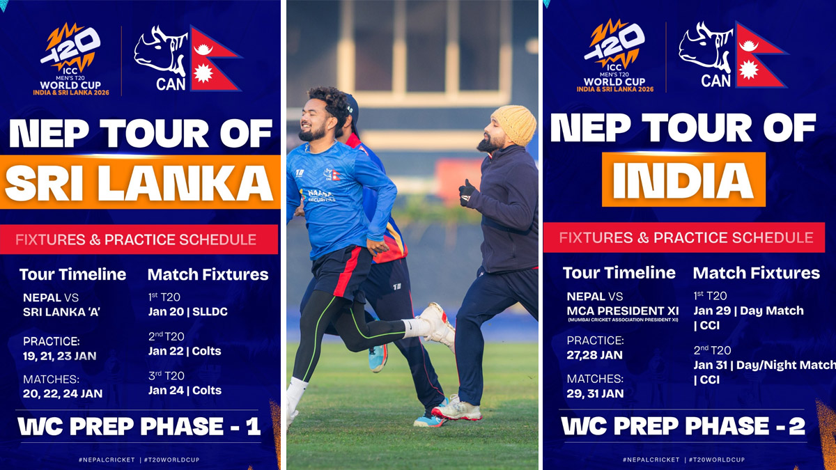 नेपालले टि–२० विश्वकपको तयारी श्रीलंका र भारतमा गर्ने