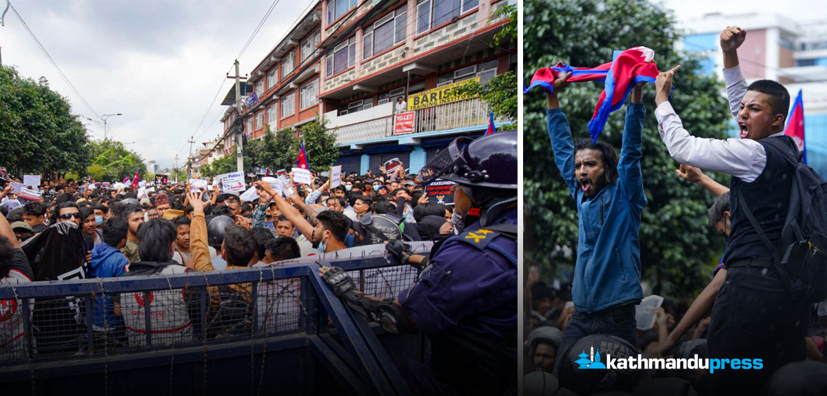 निषेधाज्ञा तोडेर जेनजीकाे प्रदर्शन संसद भवनतर्फ, प्रहरीले हान्यो अश्रुग्याँस [तस्बिरहरू]