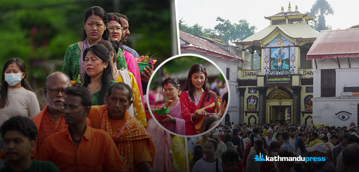 साउनको पहिलो दिन पशुपतिनाथमा भक्तजनको भीड [फोटो फिचर]