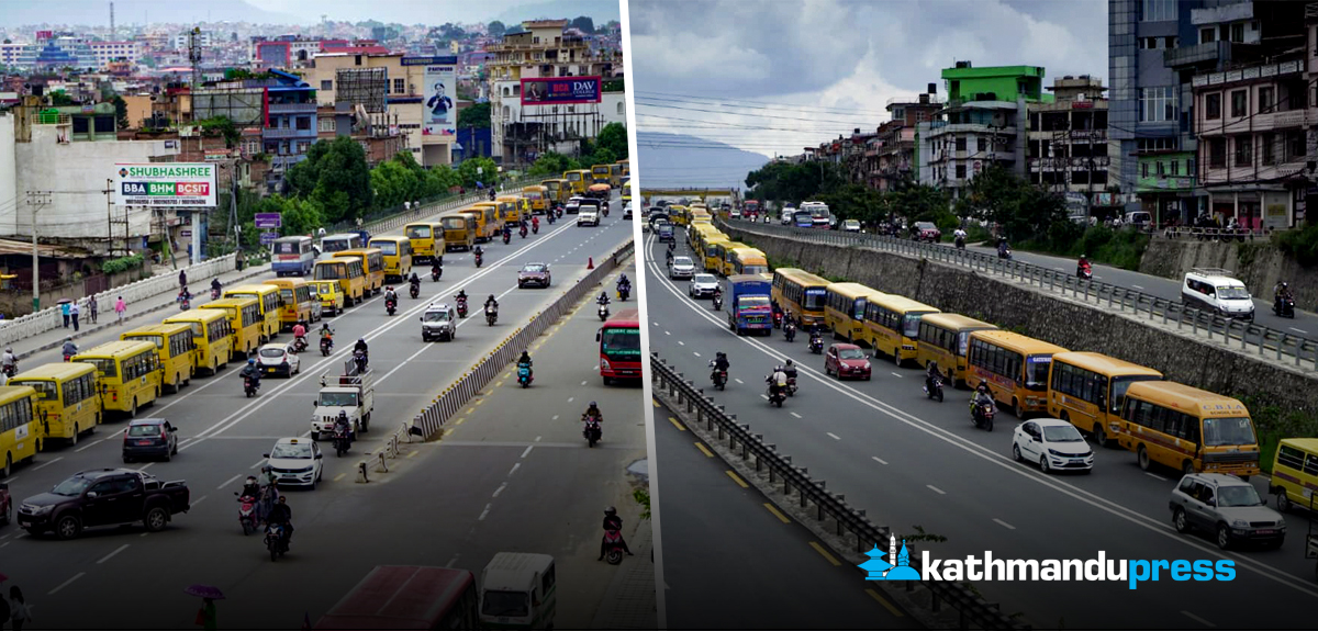 चक्रपथमा निजी विद्यालय सञ्चालककाे बससहित र्‍याली [फोटो फिचर]