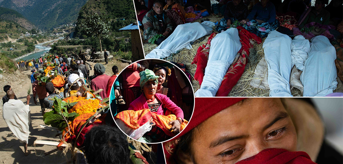भूकम्पकमा ज्यान गुमाएका चिउरी गाउँका १३ जनाको सामूहिक दाहसंस्कार