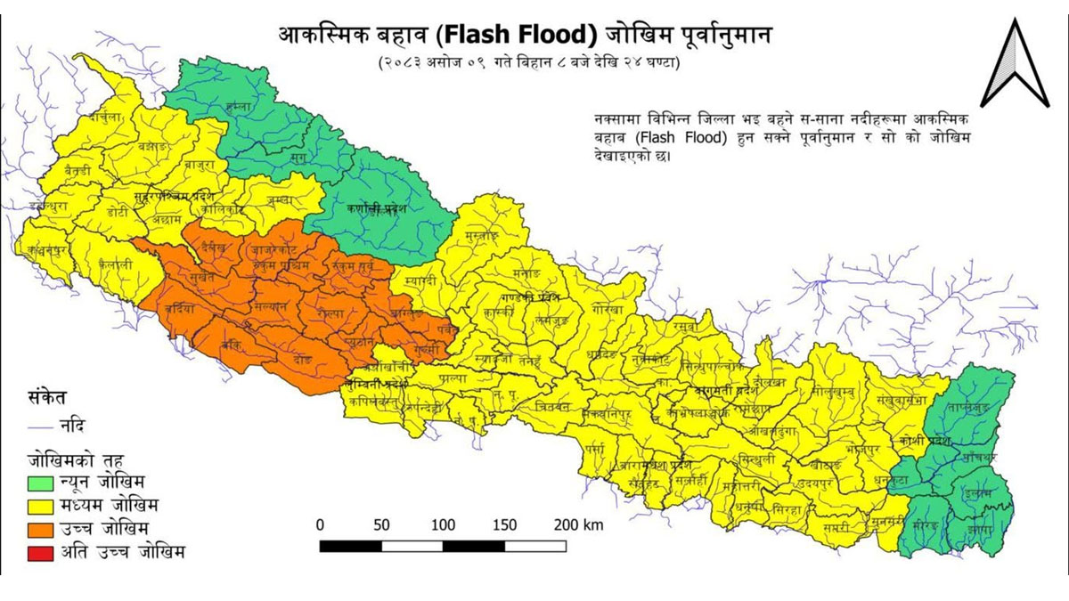 विभिन्न जिल्लामा आकस्मिक बाढीको जोखिम