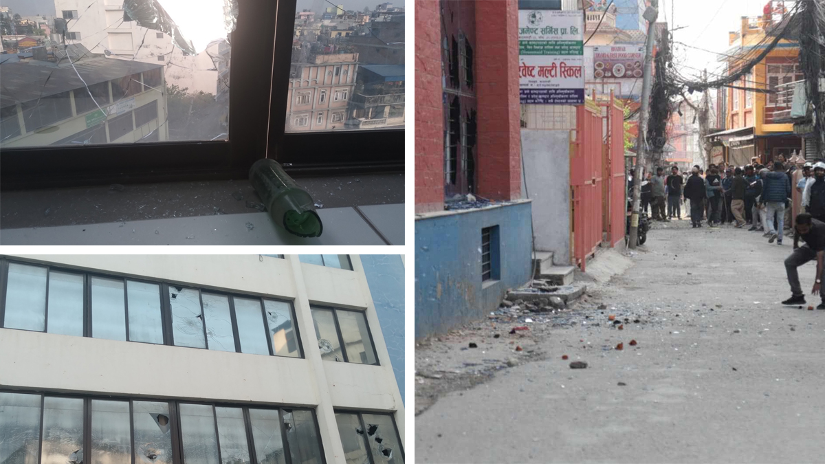 राजावादी प्रदर्शनकारीद्वारा मिडियामाथि आगजनी प्रयास 