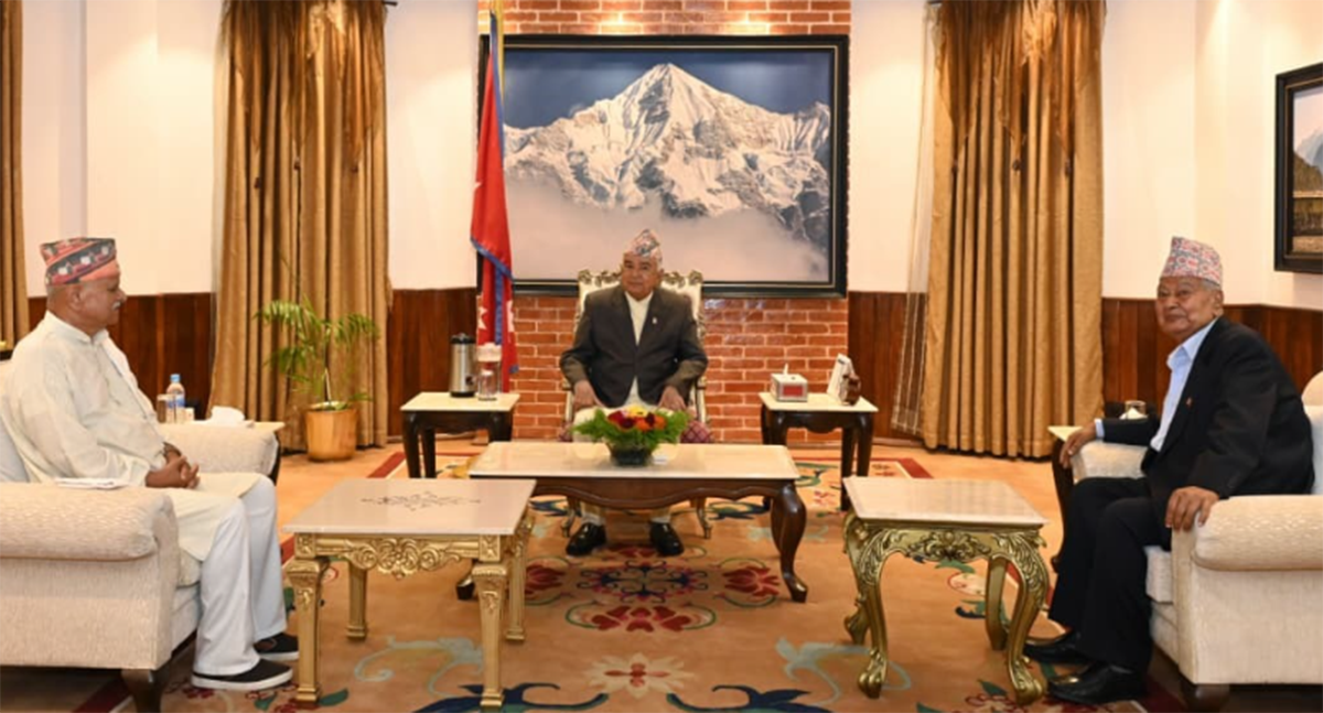 तराई–मधेशको अवस्थाबारे राष्ट्रपति पौडेल, पूर्वराष्ट्रपति र पूर्वउपराष्ट्रपतिसँग छलफल
